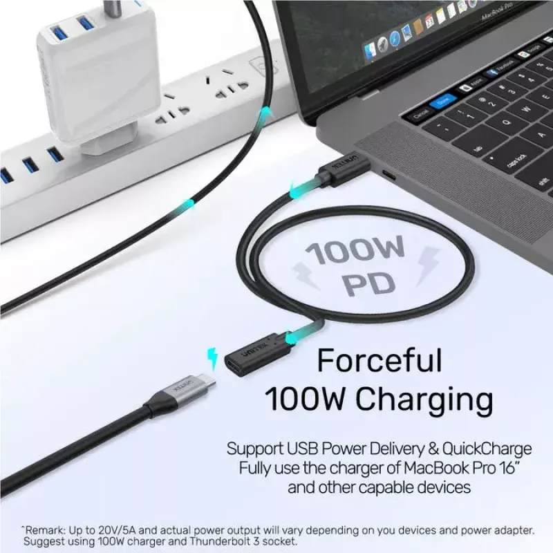 Unitek C14086BK-1.5M cabo de extensão USB-C (M/F), 10 Gbps, 4K, PD 100 W, 1,5 m, preto
