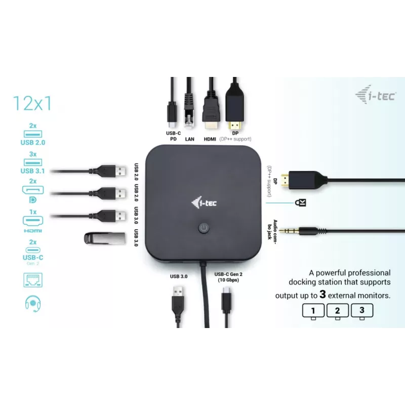 Docking station i-tec USB-C HDMI Dual DP com Power Delivery 100 W + carregador universal 100 W