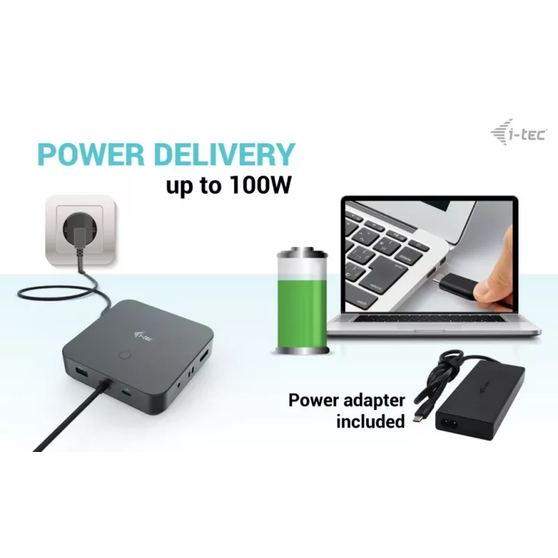 Docking station i-tec USB-C HDMI Dual DP com Power Delivery 100 W + carregador universal 100 W
