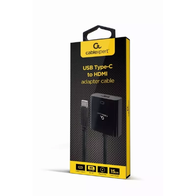 Cabo adaptador USB Type-C para HDMI GEMBIRD, 4K@60Hz, 15cm, preto