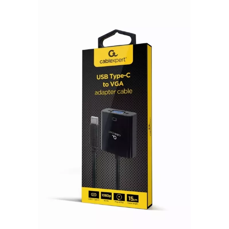 Adaptador USB Type-C para VGA GEMBIRD, 15 cm, preto