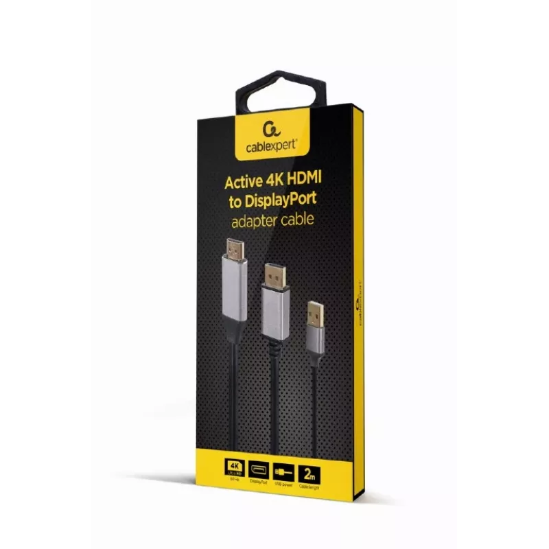 Cabo Adaptador GEMBIRD Ativo 4K HDMI Macho para DisplayPort Macho, 2 m – Preto