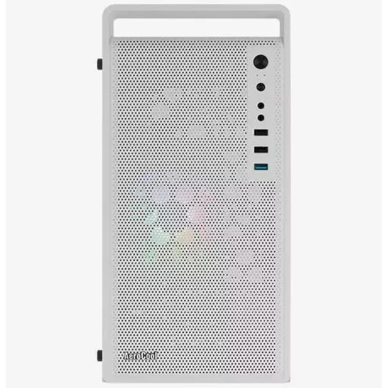 Caixa para PC AEROCOOL PGS CS-109-G-WT-v1 Mini Tower SPCC branco — microATX, até 26 cm GPU, FRGB, Frente em Malha