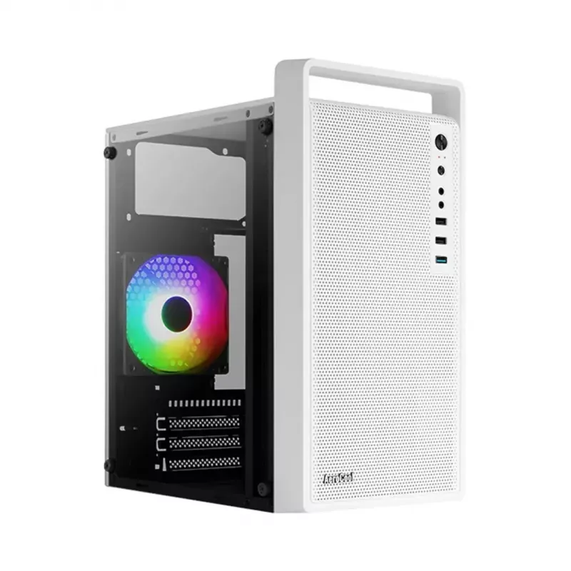 Caixa para PC AEROCOOL PGS CS-109-G-WT-v1 Mini Tower SPCC branco — microATX, até 26 cm GPU, FRGB, Frente em Malha