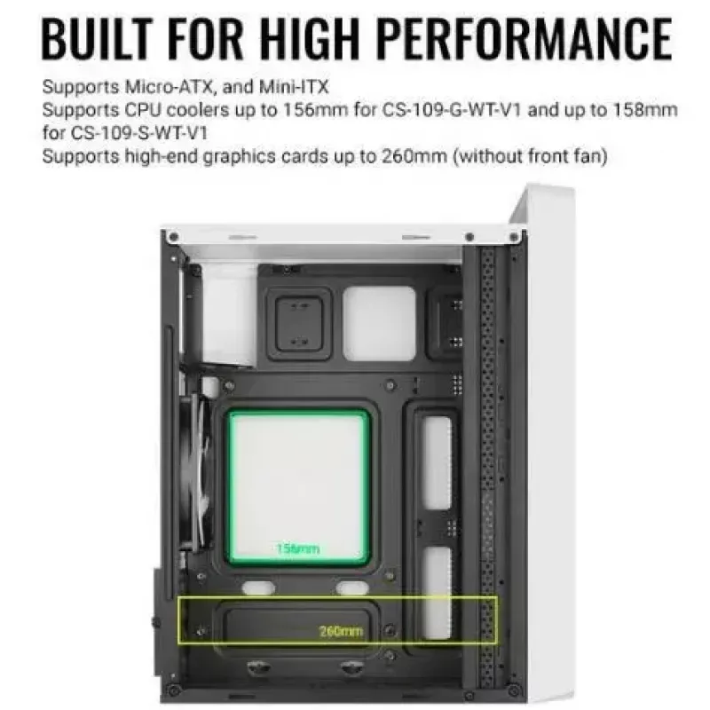 Caixa para PC AEROCOOL PGS CS-109-G-WT-v1 Mini Tower SPCC branco — microATX, até 26 cm GPU, FRGB, Frente em Malha