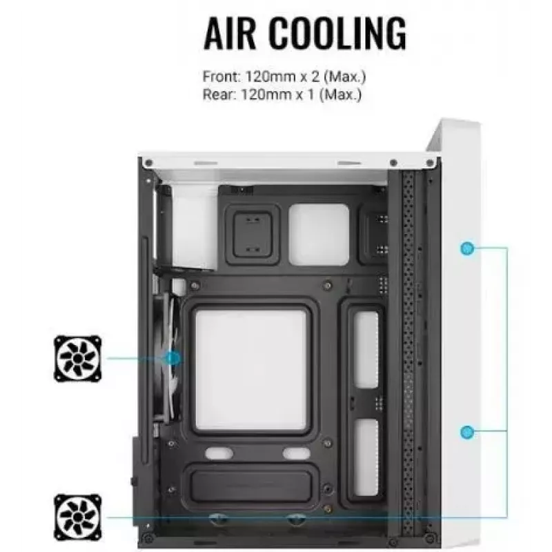 Caixa para PC AEROCOOL PGS CS-109-G-WT-v1 Mini Tower SPCC branco — microATX, até 26 cm GPU, FRGB, Frente em Malha