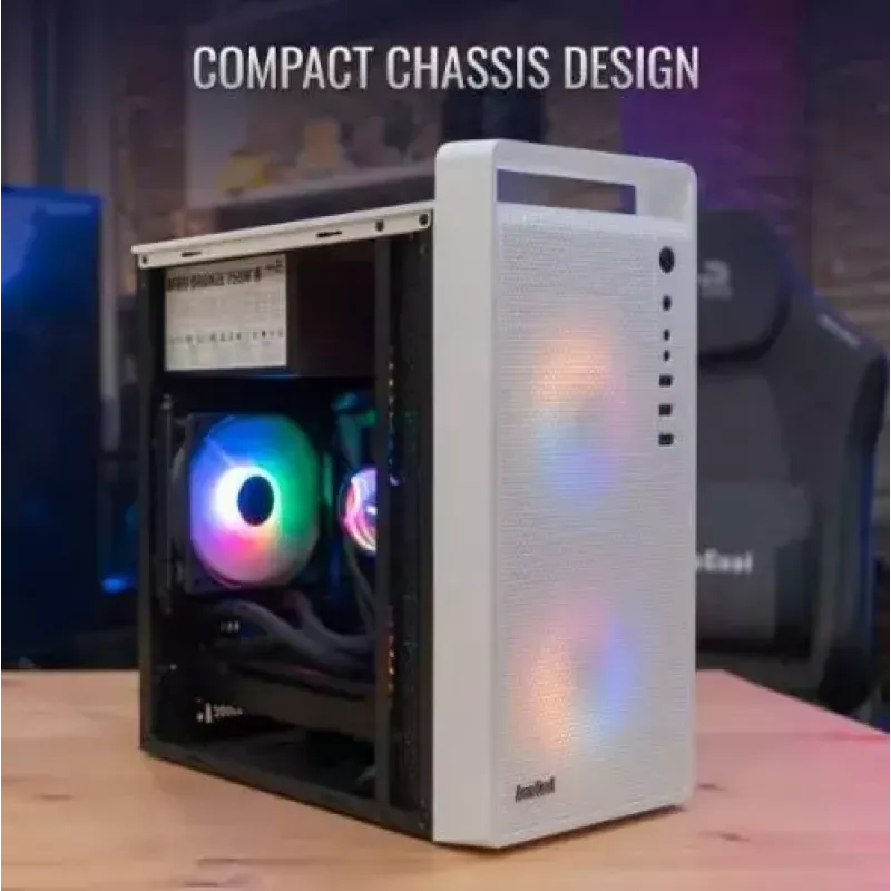 Caixa para PC AEROCOOL PGS CS-109-G-WT-v1 Mini Tower SPCC branco — microATX, até 26 cm GPU, FRGB, Frente em Malha