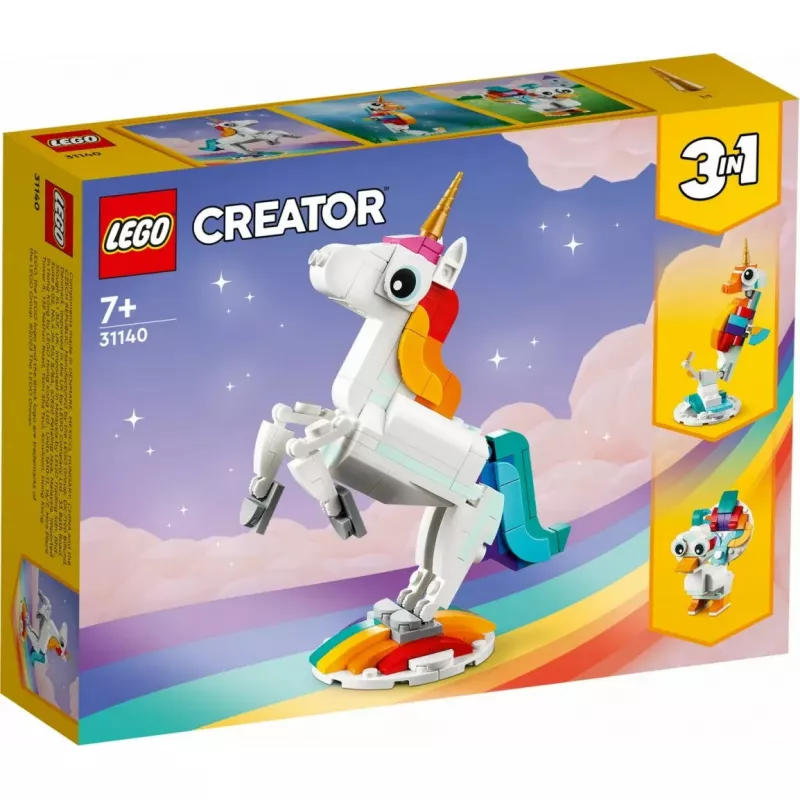 Brinquedo de Construção LEGO Creator 3em1 31140 Unicórnio Mágico, 145 Peças, 130 mm de Altura, Idade 7+