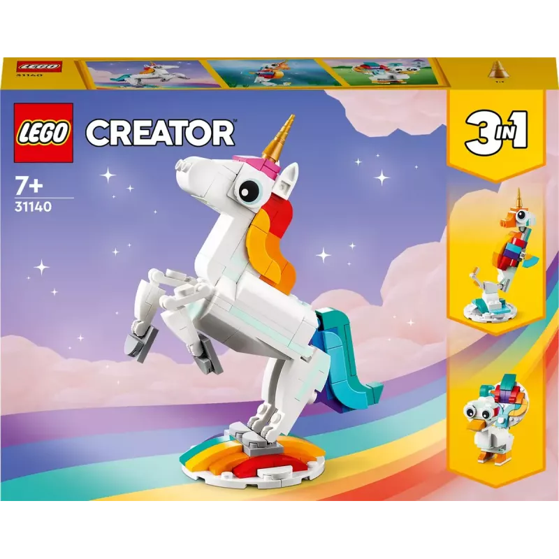 Brinquedo de Construção LEGO Creator 3em1 31140 Unicórnio Mágico, 145 Peças, 130 mm de Altura, Idade 7+