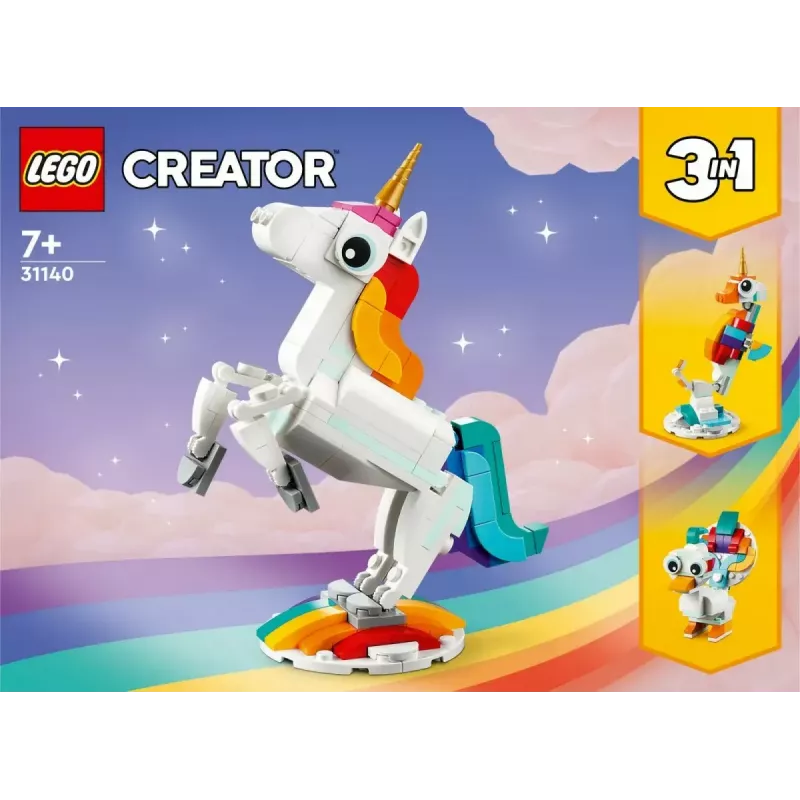 Brinquedo de Construção LEGO Creator 3em1 31140 Unicórnio Mágico, 145 Peças, 130 mm de Altura, Idade 7+