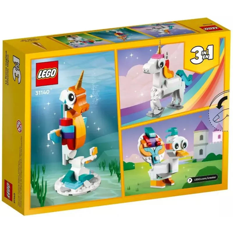 Brinquedo de Construção LEGO Creator 3em1 31140 Unicórnio Mágico, 145 Peças, 130 mm de Altura, Idade 7+