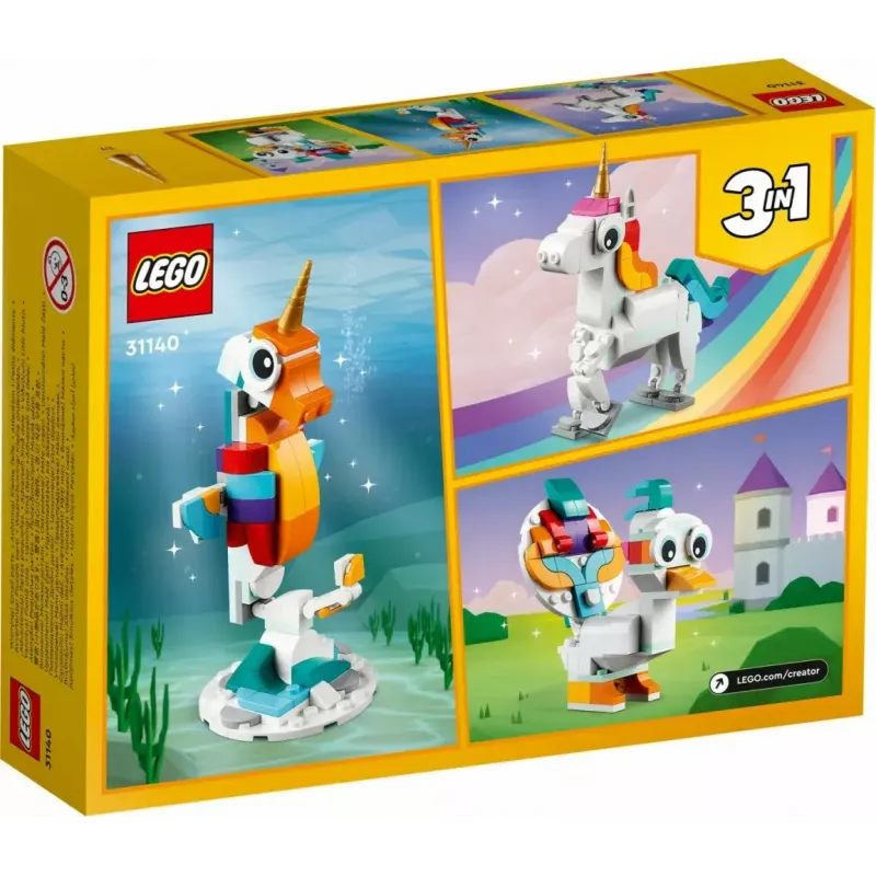 Brinquedo de Construção LEGO Creator 3em1 31140 Unicórnio Mágico, 145 Peças, 130 mm de Altura, Idade 7+
