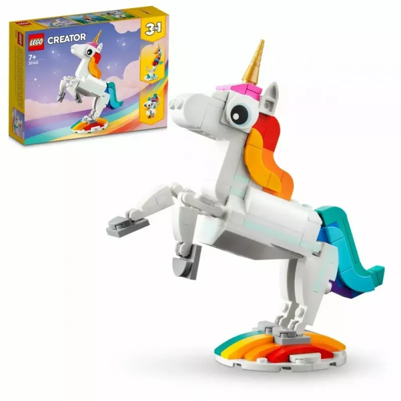 Brinquedo de Construção LEGO Creator 3em1 31140 Unicórnio Mágico, 145 Peças, 130 mm de Altura, Idade 7+