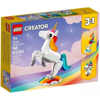 Brinquedo de Construção LEGO Creator 3em1 31140 Unicórnio Mágico, 145 Peças, 130 mm de Altura, Idade 7+