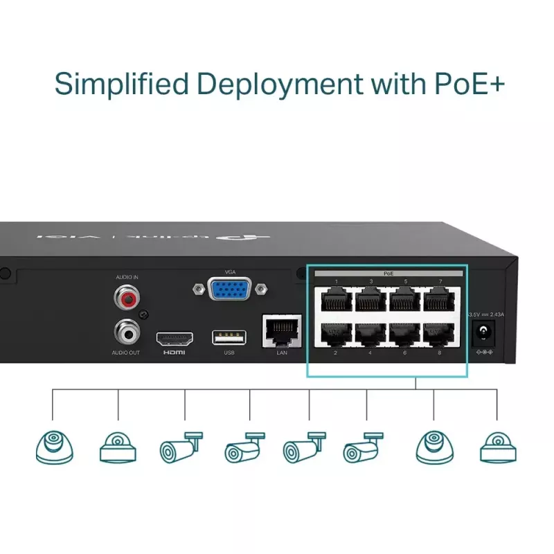 Gravador de vídeo em rede PoE+ TP-Link VIGI 8 canais