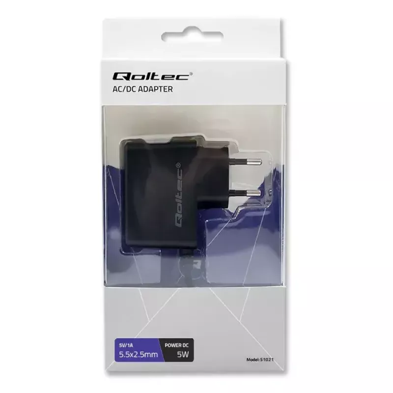 Qoltec 51021 fonte de alimentação de ficha 5 W, 5 V, 1 A, 5,5x2,5 mm