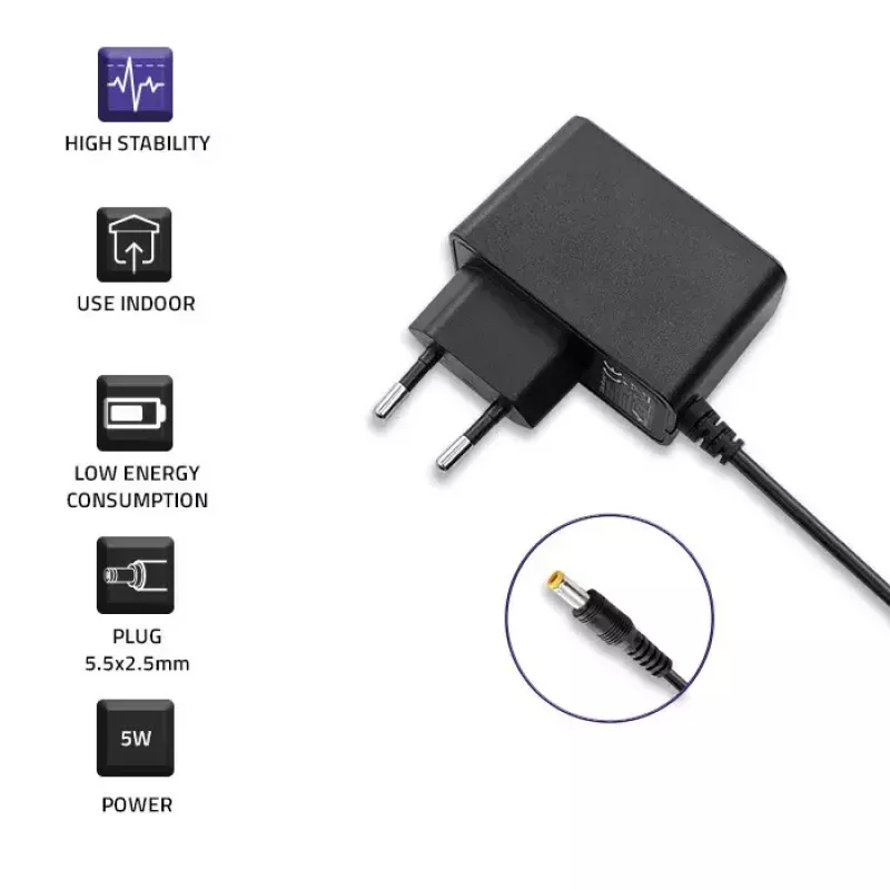 Qoltec 51021 fonte de alimentação de ficha 5 W, 5 V, 1 A, 5,5x2,5 mm