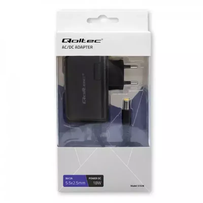 Fonte de alimentação para interiores Qoltec 51028 18W preta 220-240V