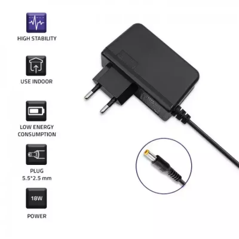 Fonte de alimentação para interiores Qoltec 51028 18W preta 220-240V