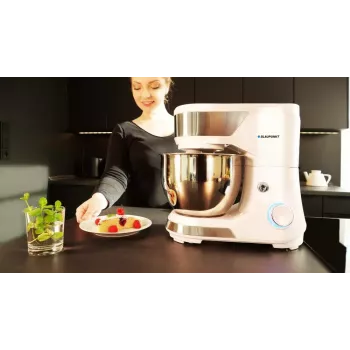 Batedeira de pé BLAUPUNKT SMM501 — taça de aço inoxidável de 5 l, 1000 W, cabeça inclinável, botão rotativo, branca