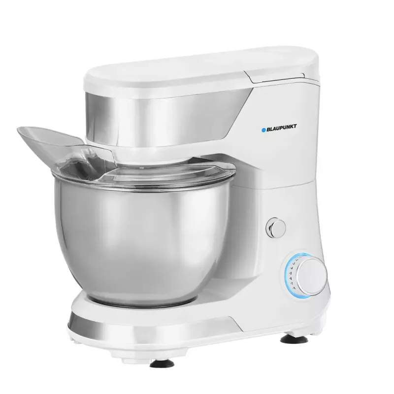 Batedeira de pé BLAUPUNKT SMM501 — taça de aço inoxidável de 5 l, 1000 W, cabeça inclinável, botão rotativo, branca