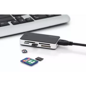 Leitor de cartões DIGITUS USB 3.0, suporta cartões MS/SD/SDHC/MiniSD/M2/CF/MD/SDXC, cabo de ligação USB-A de 1M