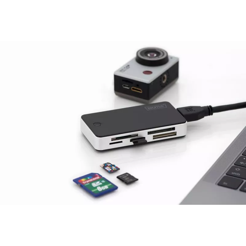 Leitor de cartões DIGITUS USB 3.0, suporta cartões MS/SD/SDHC/MiniSD/M2/CF/MD/SDXC, cabo de ligação USB-A de 1M