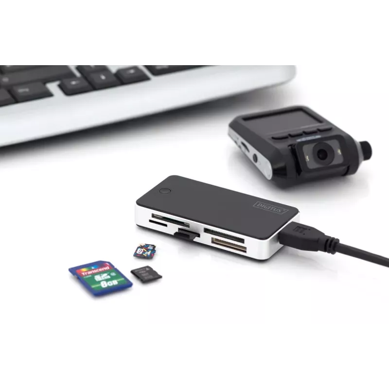 Leitor de cartões DIGITUS USB 3.0, suporta cartões MS/SD/SDHC/MiniSD/M2/CF/MD/SDXC, cabo de ligação USB-A de 1M