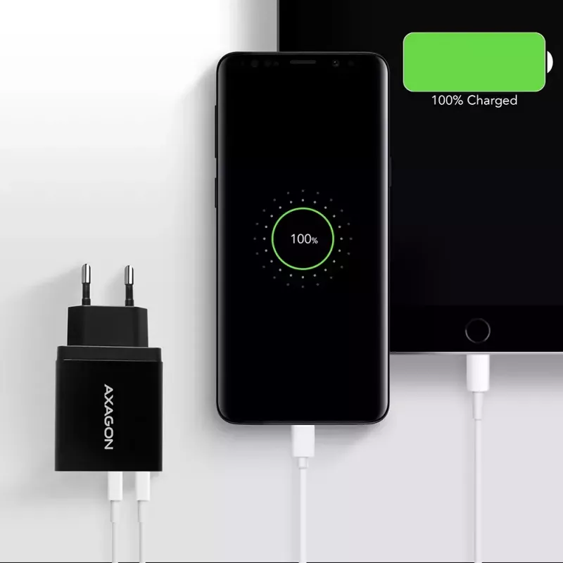 Carregador de parede Axagon ACU-QS24 QUICK and SMART, 2x porta USB QC3.0/AFC/FCP + 5V-1,2A, 24W