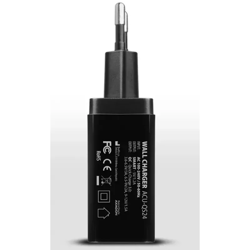 Carregador de parede Axagon ACU-QS24 QUICK and SMART, 2x porta USB QC3.0/AFC/FCP + 5V-1,2A, 24W