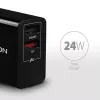 Carregador de parede Axagon ACU-QS24 QUICK and SMART, 2x porta USB QC3.0/AFC/FCP + 5V-1,2A, 24W
