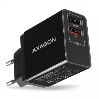 Carregador de parede Axagon ACU-QS24 QUICK and SMART, 2x porta USB QC3.0/AFC/FCP + 5V-1,2A, 24W