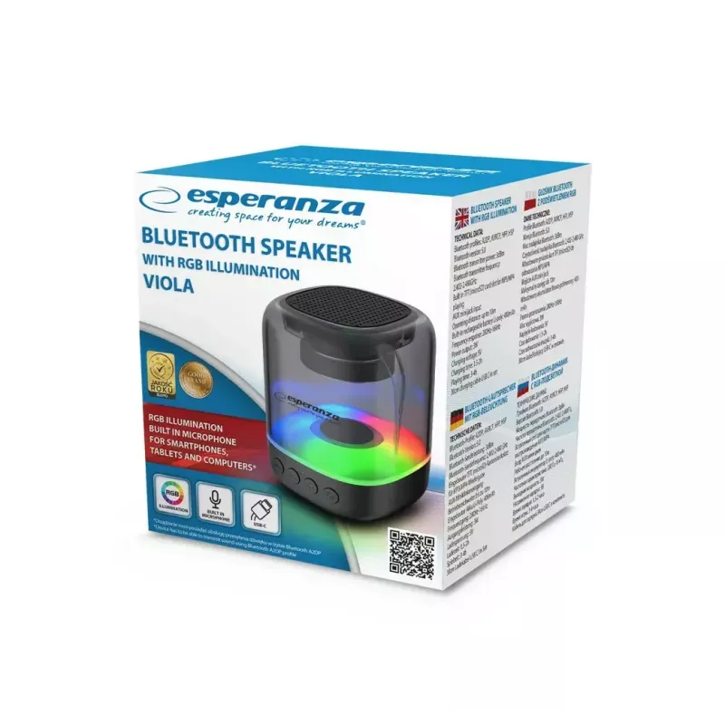 Altifalante portátil ESPERANZA EP154, 3W RMS, Bluetooth 5.0, MicroSD, FM, 4 h de reprodução, preto