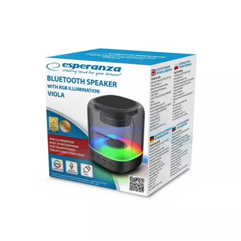 Altifalante portátil ESPERANZA EP154, 3W RMS, Bluetooth 5.0, MicroSD, FM, 4 h de reprodução, preto