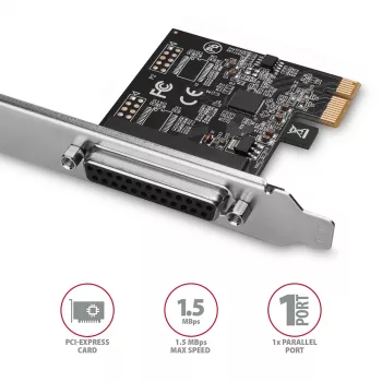 Axagon PCEA-P1N PCIe - adaptador de 1 porta paralela com SP & LP, PCIe, paralela, fêmea, full-height / low-profile, PCIe 2.0, China