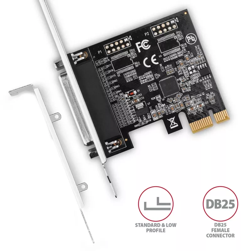 Axagon PCEA-P1N PCIe - adaptador de 1 porta paralela com SP & LP, PCIe, paralela, fêmea, full-height / low-profile, PCIe 2.0, China