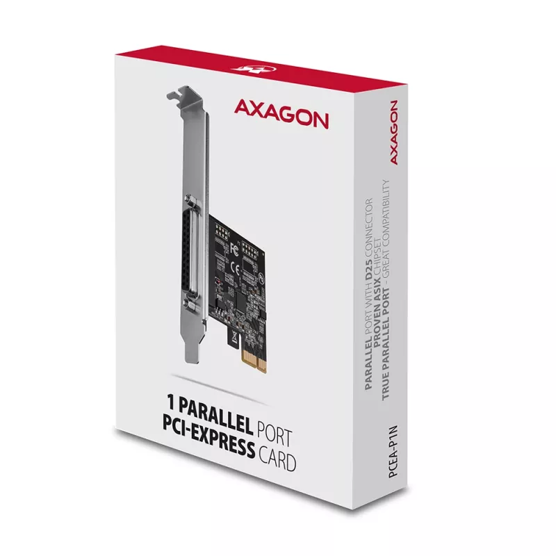 Axagon PCEA-P1N PCIe - adaptador de 1 porta paralela com SP & LP, PCIe, paralela, fêmea, full-height / low-profile, PCIe 2.0, China