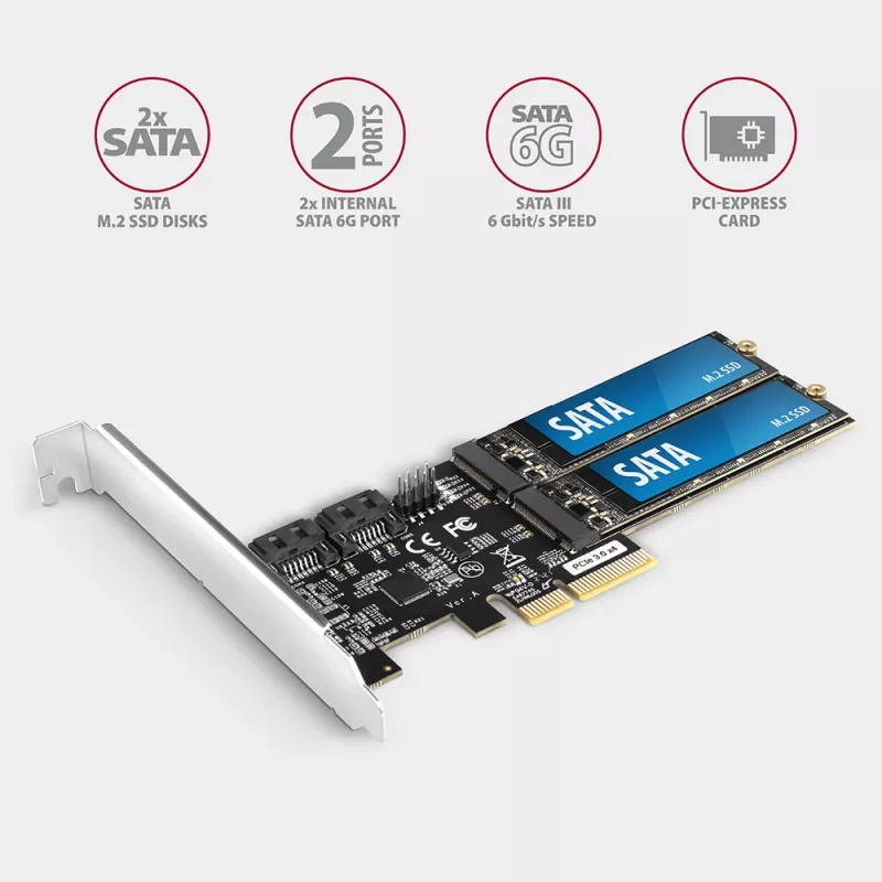 Controlador PCIe Axagon PCES-SA4M2 2 portas SATA 6G internas + placas/adaptadores M.2 B-Key M.2, SATA