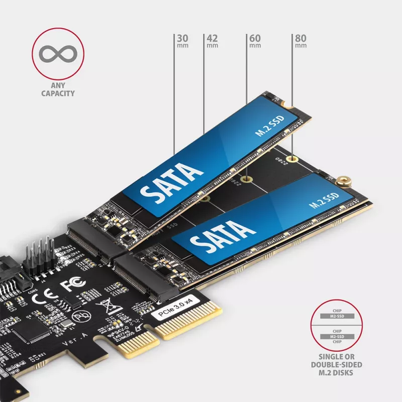 Controlador PCIe Axagon PCES-SA4M2 2 portas SATA 6G internas + placas/adaptadores M.2 B-Key M.2, SATA