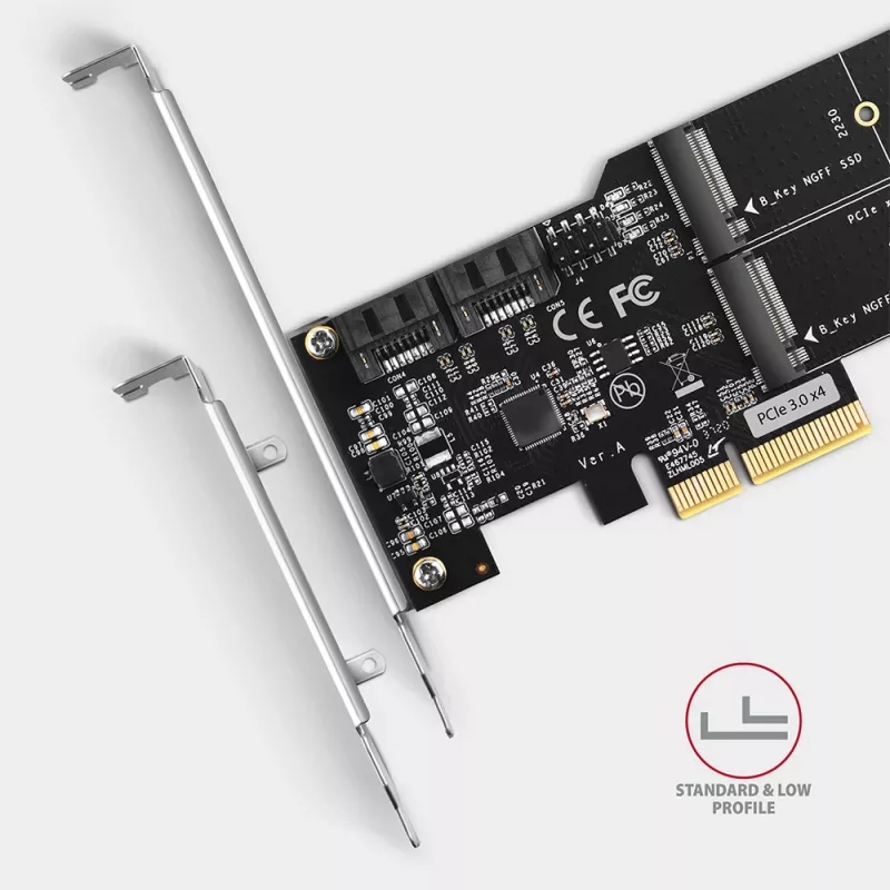 Controlador PCIe Axagon PCES-SA4M2 2 portas SATA 6G internas + placas/adaptadores M.2 B-Key M.2, SATA