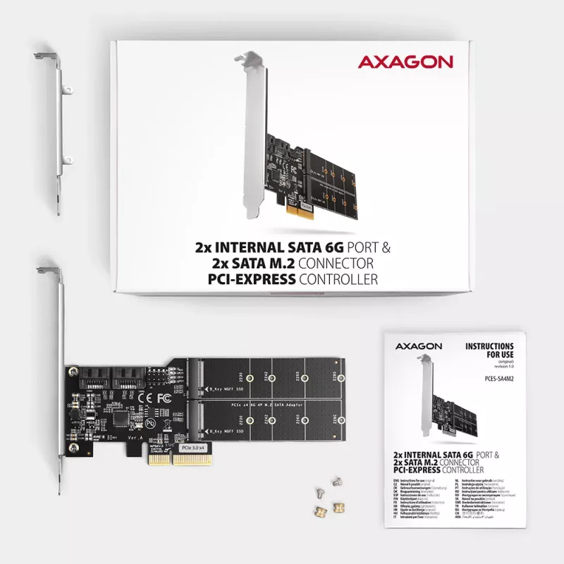 Controlador PCIe Axagon PCES-SA4M2 2 portas SATA 6G internas + placas/adaptadores M.2 B-Key M.2, SATA