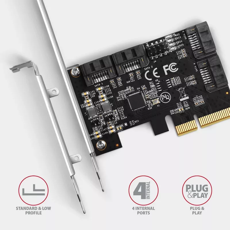 Controlador PCIe Axagon PCES-SA4X4 - 4 portas SATA 6G internas, ASM1164, SP & LP