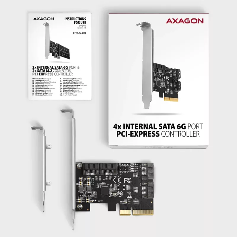 Controlador PCIe Axagon PCES-SA4X4 - 4 portas SATA 6G internas, ASM1164, SP & LP