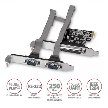Axagon PCEA-PSN PCIe - adaptador de 1 porta paralela e 2 portas série 250 kbps com SP & LP