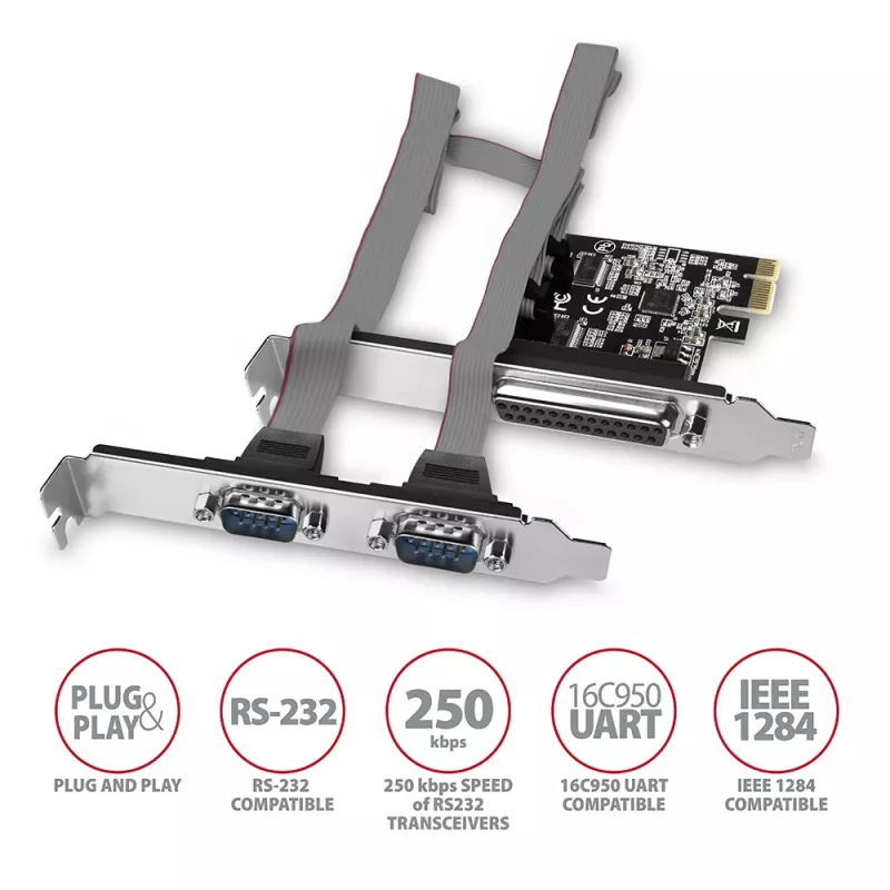 Axagon PCEA-PSN PCIe - adaptador de 1 porta paralela e 2 portas série 250 kbps com SP & LP