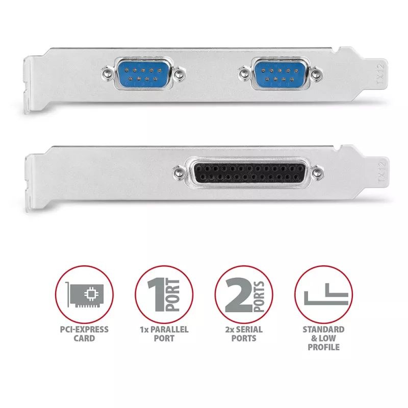 Axagon PCEA-PSN PCIe - adaptador de 1 porta paralela e 2 portas série 250 kbps com SP & LP