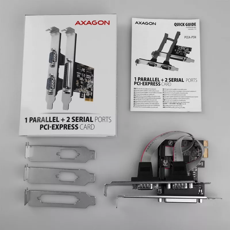 Axagon PCEA-PSN PCIe - adaptador de 1 porta paralela e 2 portas série 250 kbps com SP & LP