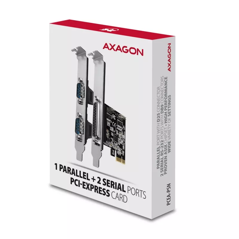 Axagon PCEA-PSN PCIe - adaptador de 1 porta paralela e 2 portas série 250 kbps com SP & LP