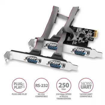 Axagon PCEA-S4N PCIe - adaptador de 4 portas série 250 kbps com SP e LP