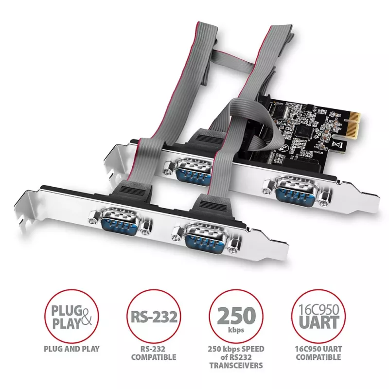 Axagon PCEA-S4N PCIe - adaptador de 4 portas série 250 kbps com SP e LP